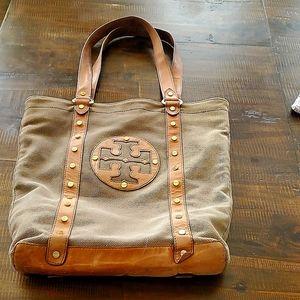 Tory Burch Boho Chic Canvas And Leather Camel  Purse